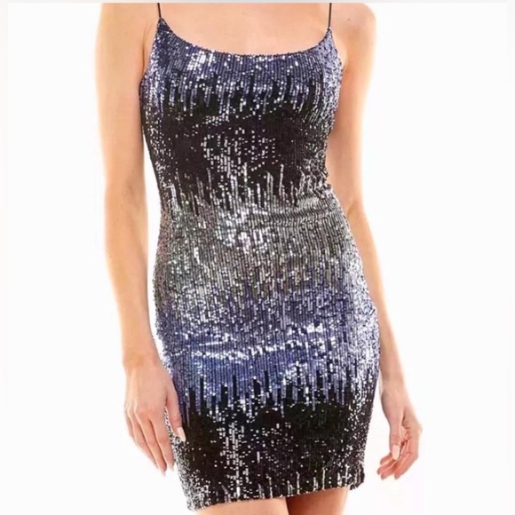 B Darlin Ombre Purple Black Sequin Mini Dress Size 1/2 Bodycon Sparkly Glam - Picture 1 of 9